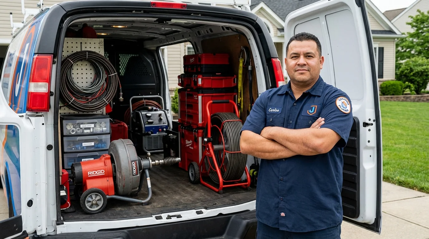Professional drain cleaning equipment and Johns Plumbing LLC plumber in Cadiz