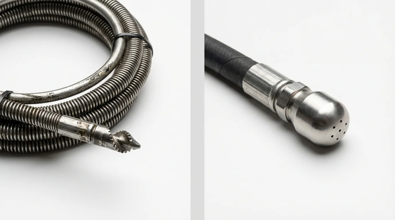 Drain snake cable and hydro jetting nozzle used for drain cleaning in Cadiz, OH