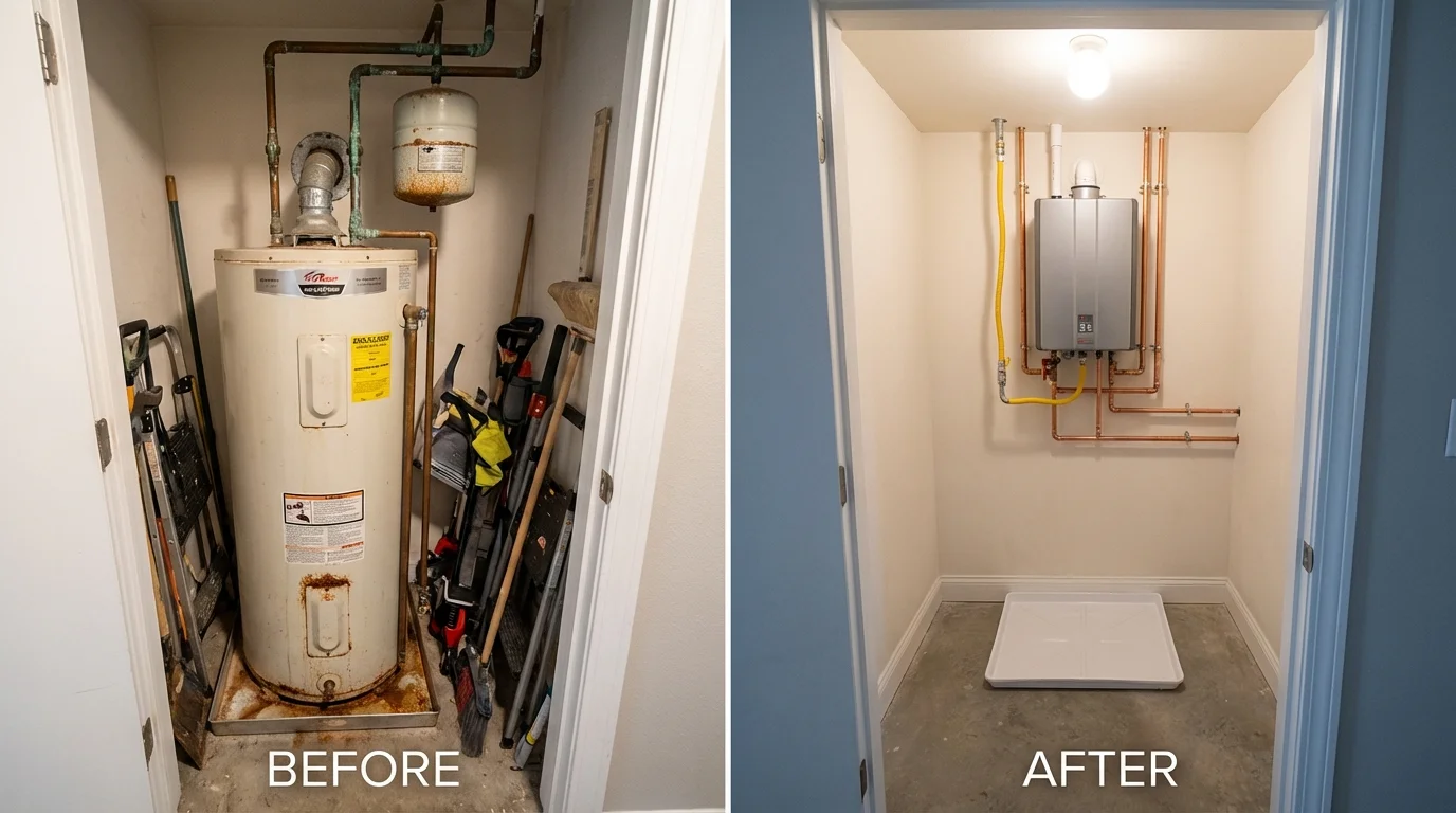Tank water heater versus wall-mounted tankless unit comparison for Cadiz, OH homeowners